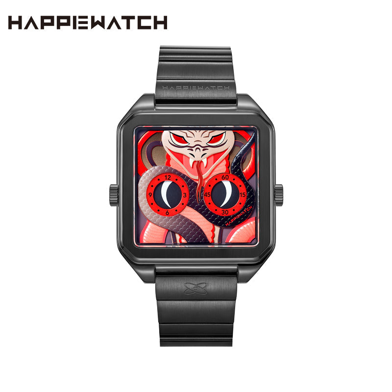 HappieWatch Black Mamba Steel Watch — Venomous Red Dial